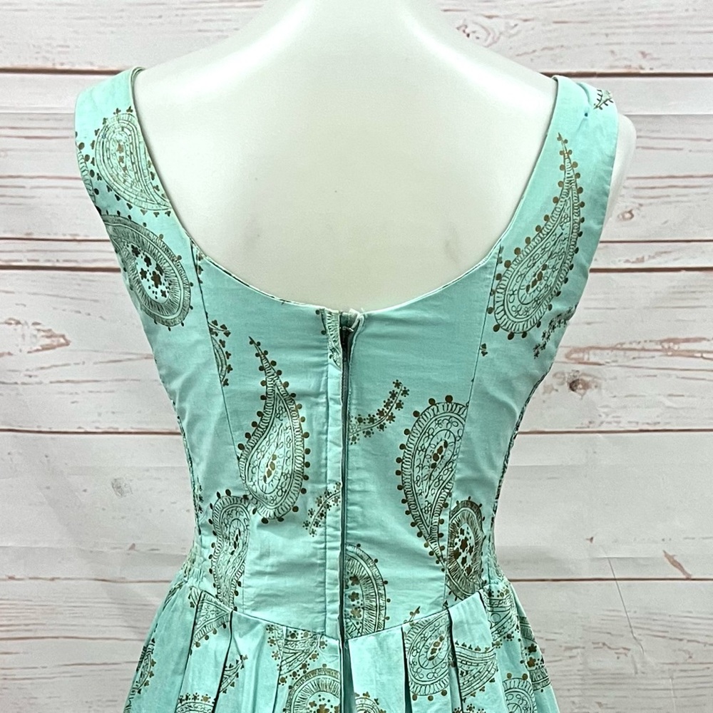 Vintage Alfred Shaheen Hawaiian Seafoam Gold Metallic Paisley Bombshell Dress - Picture 10 of 17